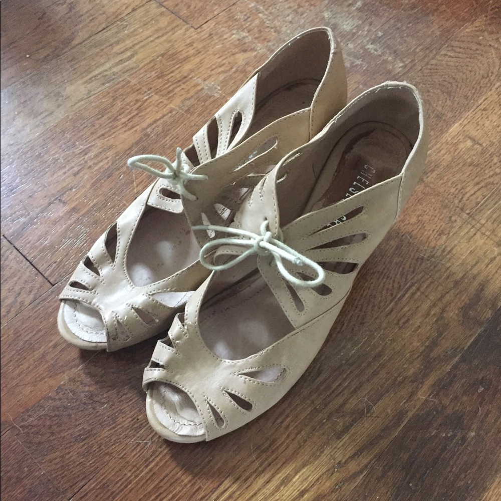Nude open toe heels